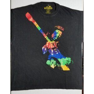Jimi Hendrix Multicolor Neon Guitar Graphic Rock Icons Black Tee Shirt Men's XL